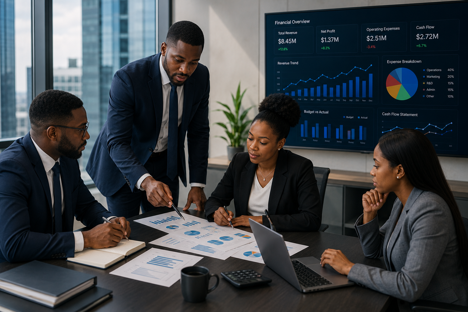 Corporate financial analytics spreadsheet and data review grid